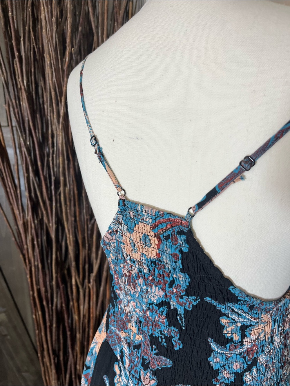 Free People Black Maxi Dress with Blue and Blush Floral Pattern - Picture 4 of 6
